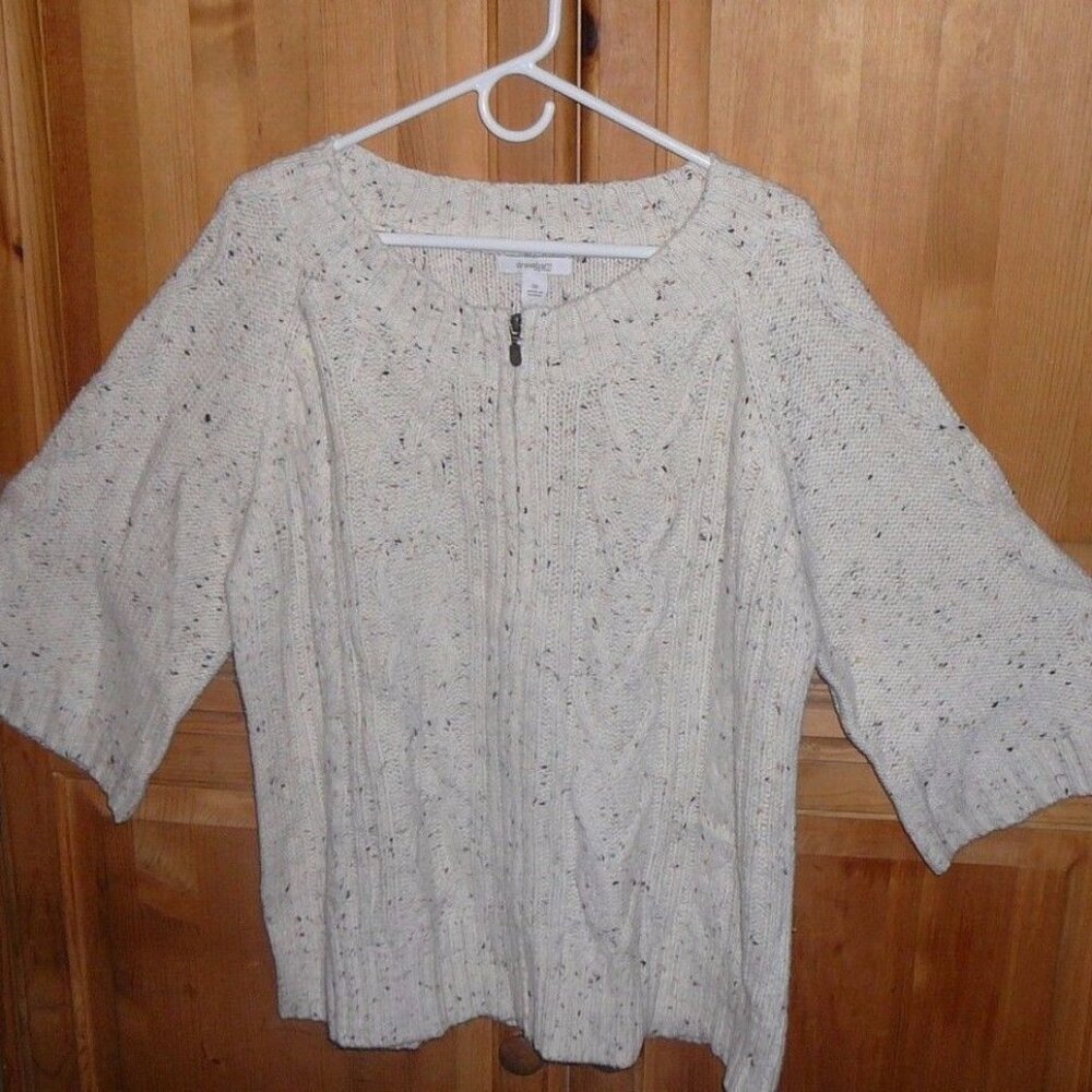 DRESSBARN Womans Unusual 3X Wool Knit Zip Sweater with 3/4 Flare Sleeves